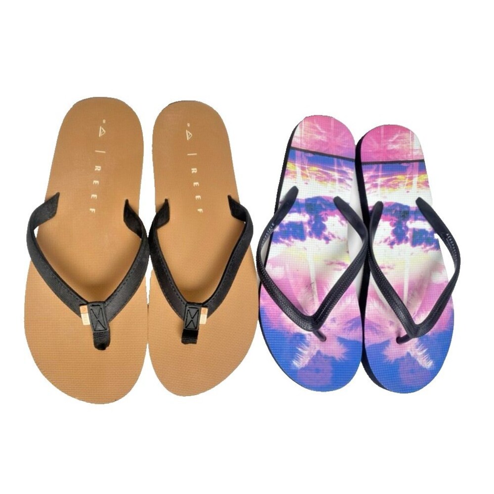 Lot of 2! Reef Solana Black / Tan Sandals Size 8 Aeropostale Flip Flops Size 8/9